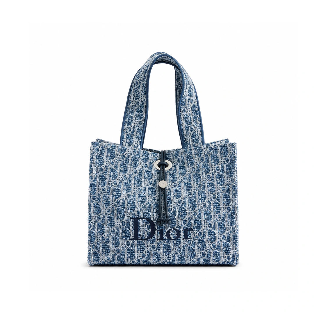 디올 Book Tote 백 스몰 스펀지 이펙트 디올 오블리크 자수 블루 · 1