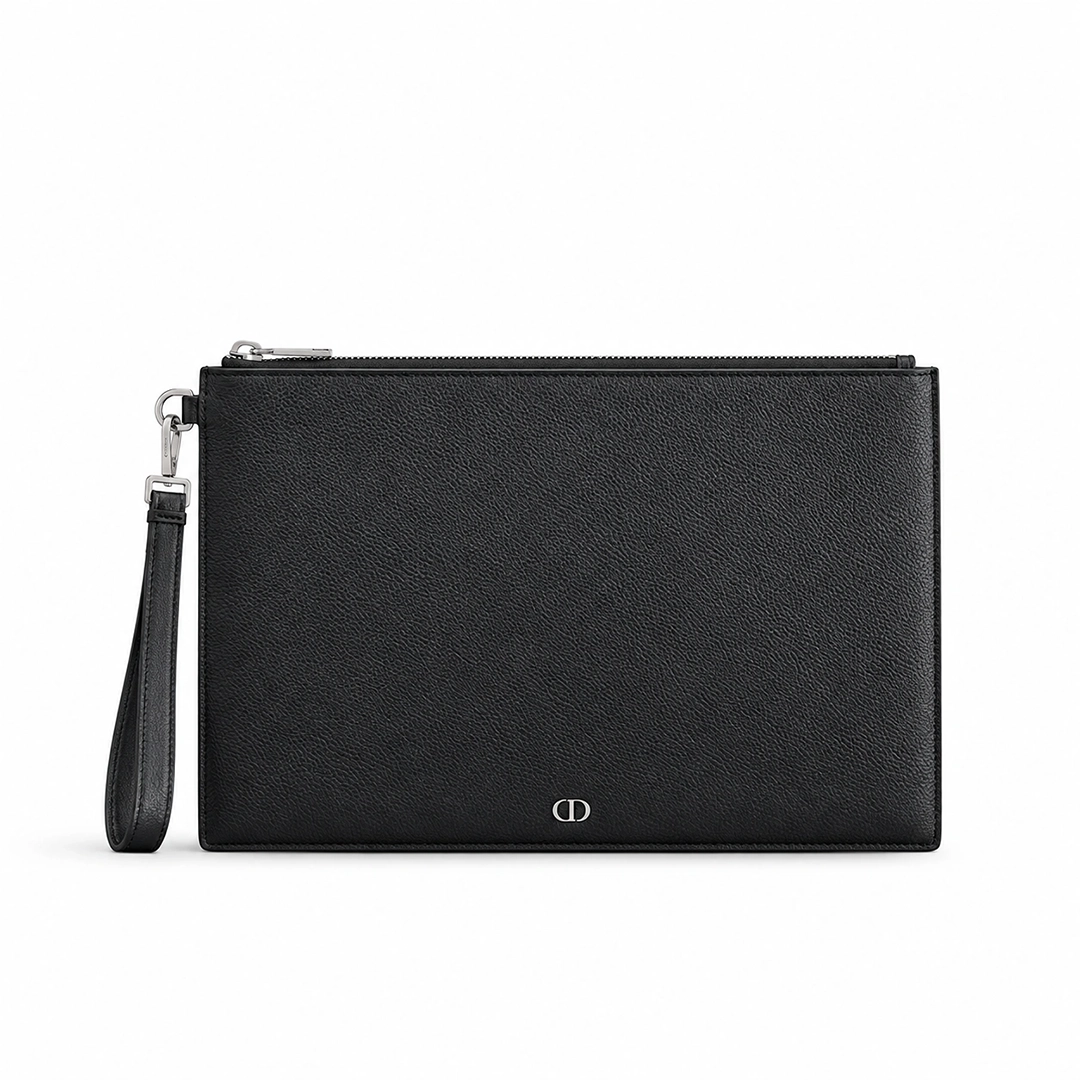 디올 A4 파우치 Dior Oblique 그레인 송아지가죽 블랙 · 1