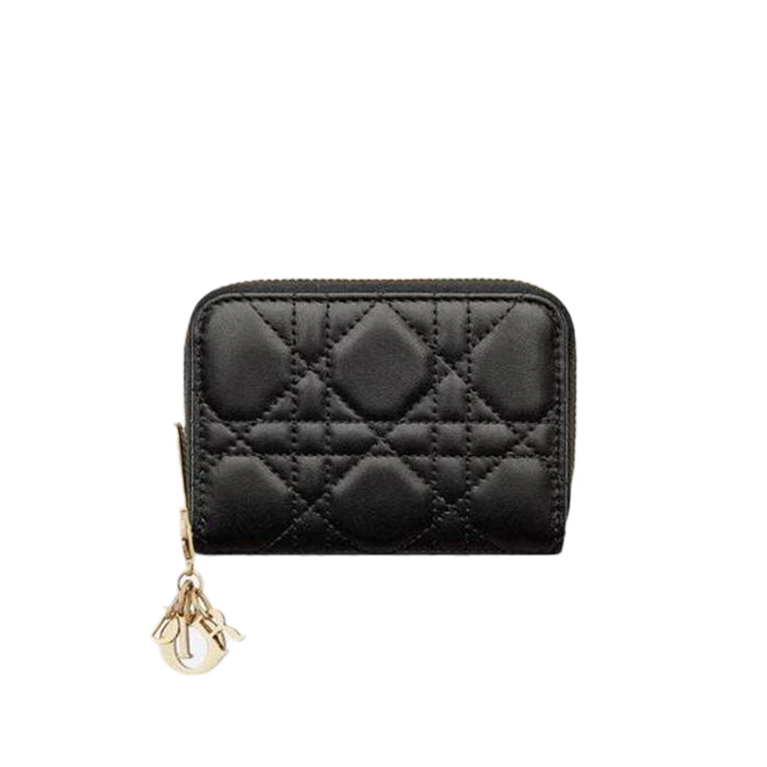 디올 LADY DIOR VOYAGEUR 양가죽 스몰 동전 지갑 블랙 · 1