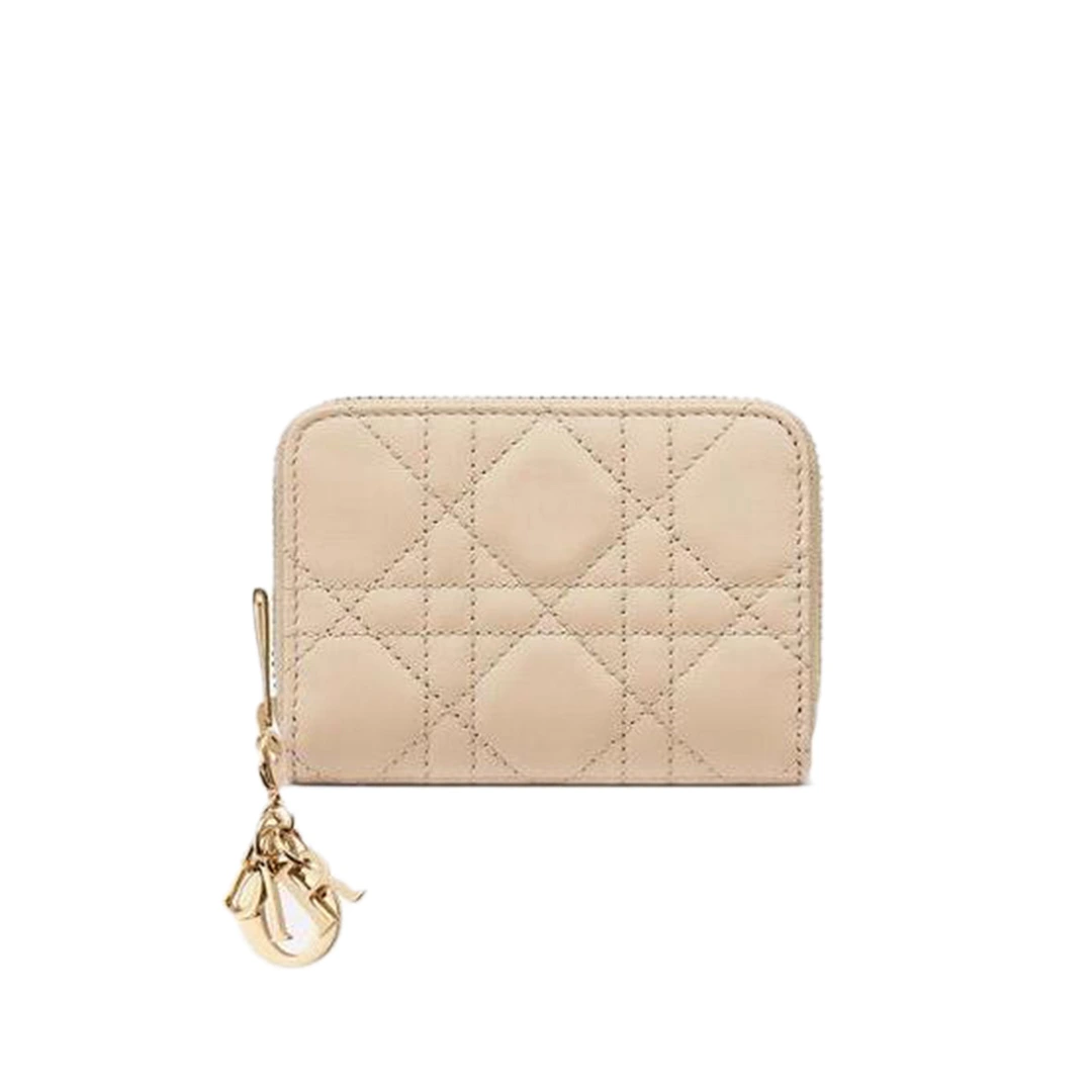 디올 LADY DIOR VOYAGEUR 양가죽 스몰 동전 지갑 베이지 · 1